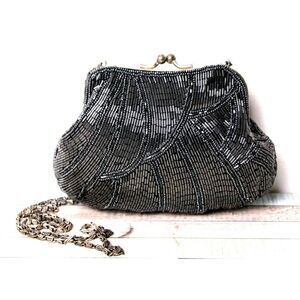 Caché BLUE SILVER BEADS KISS LOCK FRAME CHAIN STRAP X-BODY SHOULDER BAG PURSE